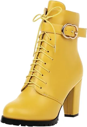 Meefit Women Chunky Heeled Lace Up Ankle Boots Closed Toe Winter Booties with Zipper