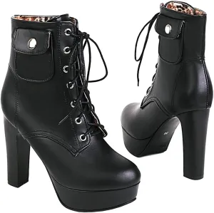 Meefit Women Chunky Heeled Lace Up Platform Booties Block High Heel Winter Ankle Boots