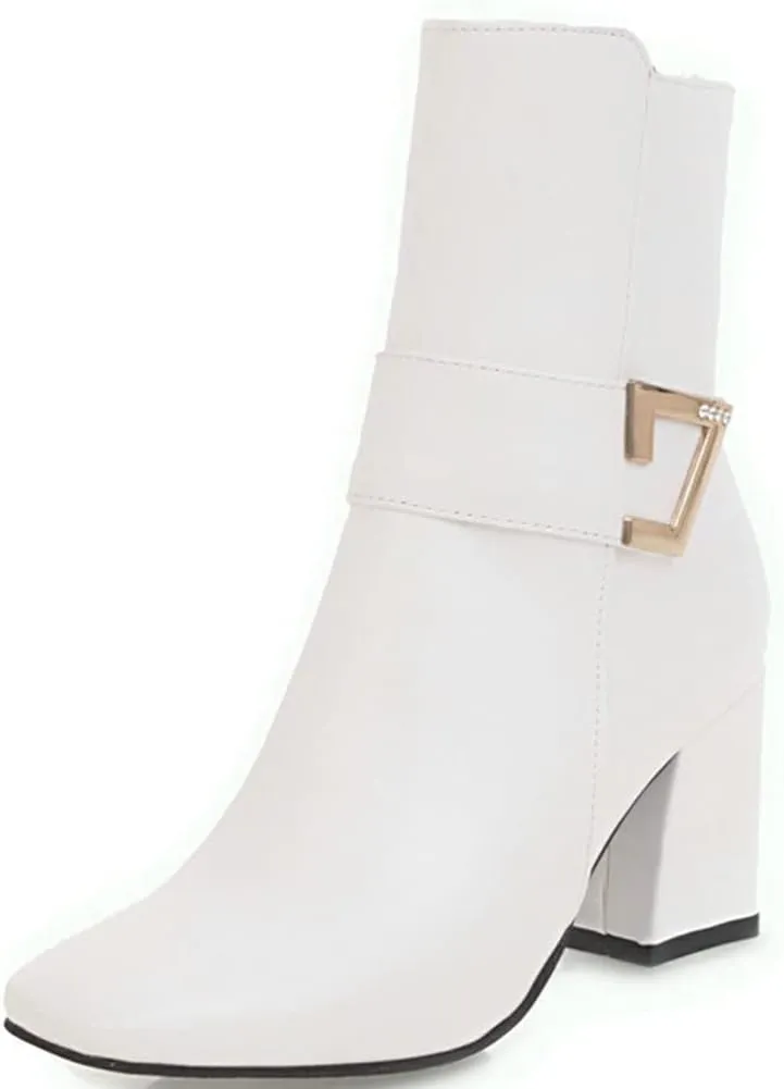 Meefit Women Chunky Heeled Square Toe Ankle Boots Block Heel Gogo Boots