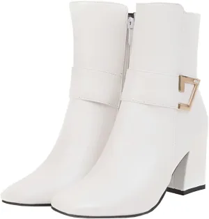 Meefit Women Chunky Heeled Square Toe Ankle Boots Block Heel Gogo Boots