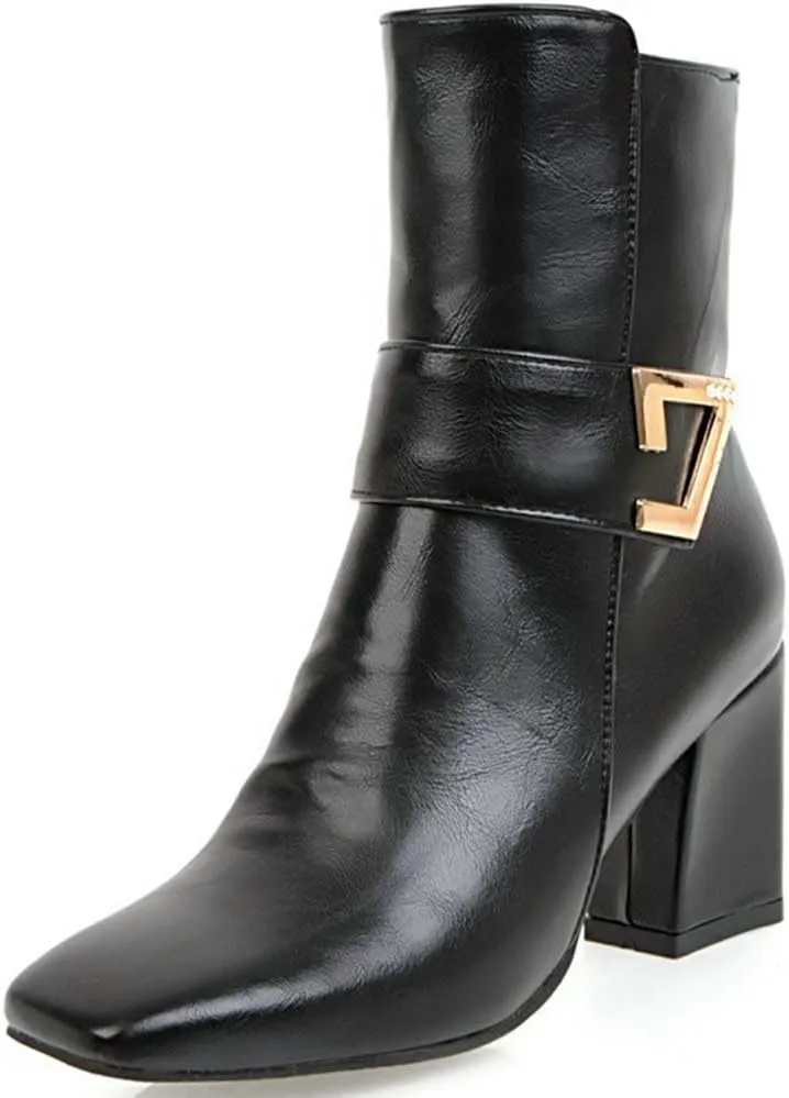 Meefit Women Chunky Heeled Square Toe Ankle Boots Block Heel Gogo Boots