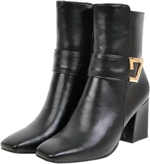 Meefit Women Chunky Heeled Square Toe Ankle Boots Block Heel Gogo Boots
