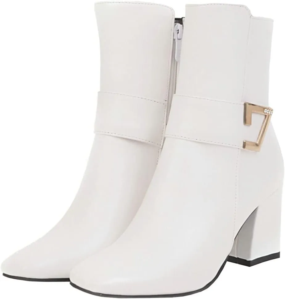 Meefit Women Chunky Heeled Square Toe Ankle Boots Block Heel Gogo Boots
