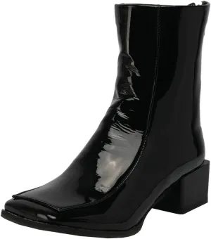 Meefit Women Low Heel Patent Leather Gogo Boots Square Toe Chunky Heel Ankle Boots