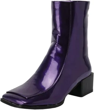 Meefit Women Low Heel Patent Leather Gogo Boots Square Toe Chunky Heel Ankle Boots