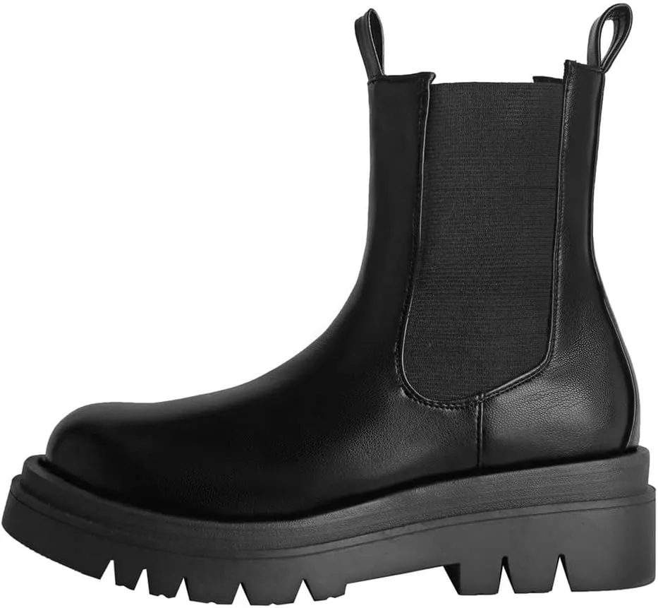 Meefit Women Mid Chunky Heel Chelsea Boots Platform Elastic Ankle Boots Pull On Booties