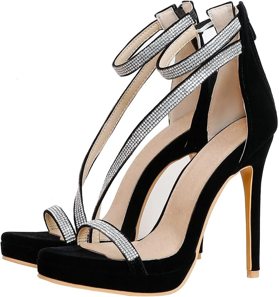 Meefit Women Sparkly High Heel Sandals Open Toe Stiletto Platform Glitter Sandals