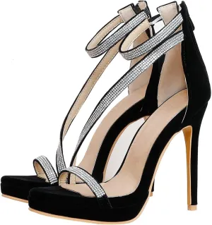 Meefit Women Sparkly High Heel Sandals Open Toe Stiletto Platform Glitter Sandals