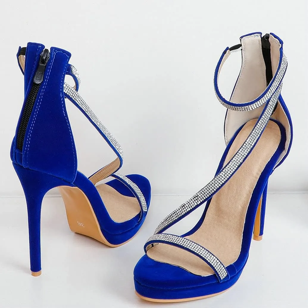 Meefit Women Sparkly High Heel Sandals Open Toe Stiletto Platform Glitter Sandals