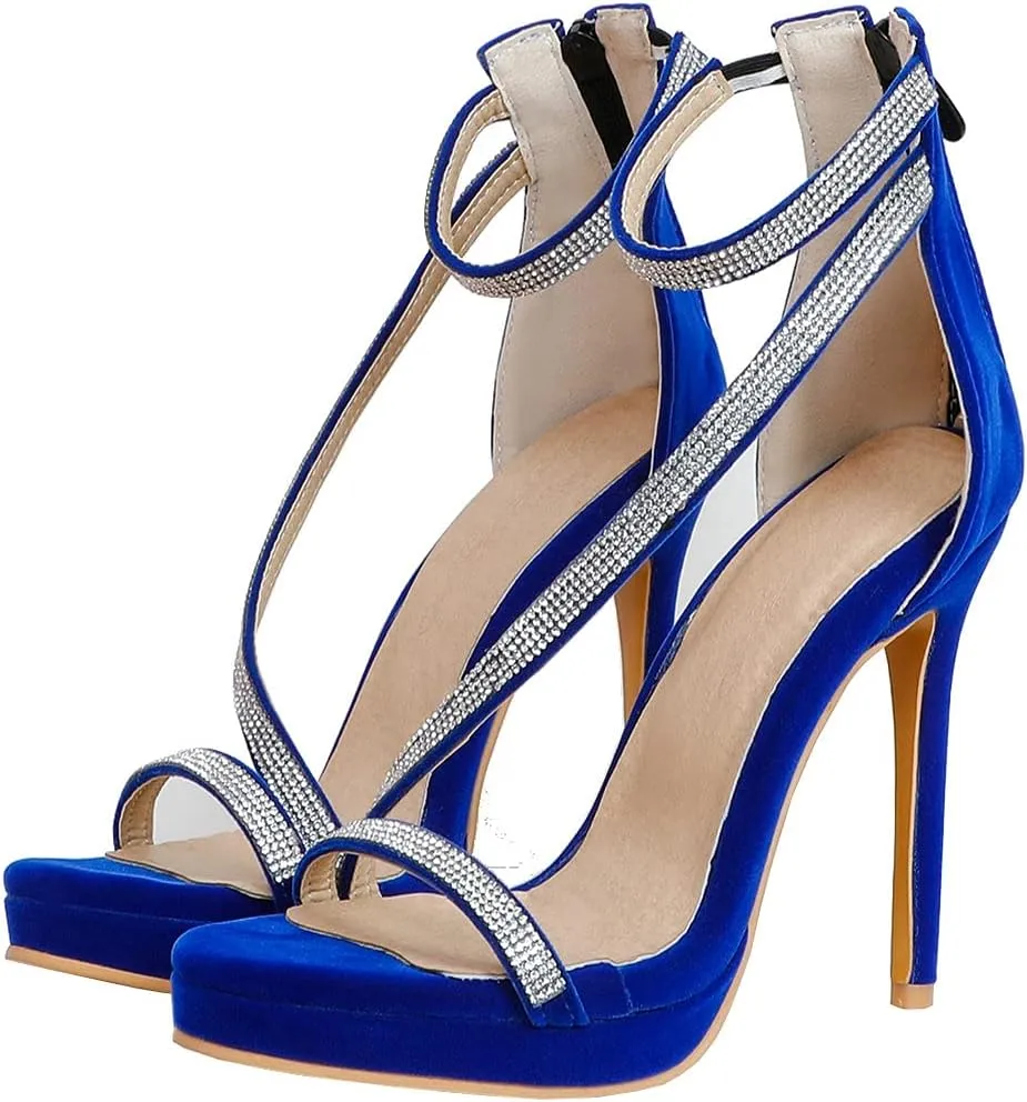 Meefit Women Sparkly High Heel Sandals Open Toe Stiletto Platform Glitter Sandals