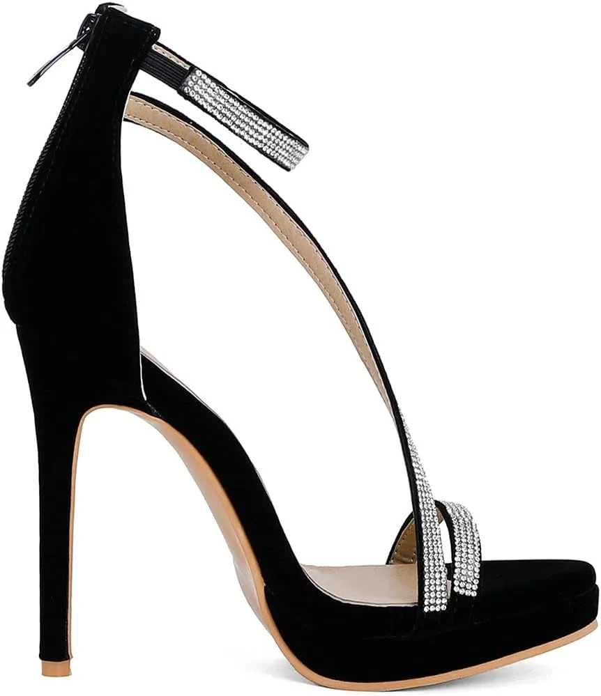Meefit Women Sparkly High Heel Sandals Open Toe Stiletto Platform Glitter Sandals