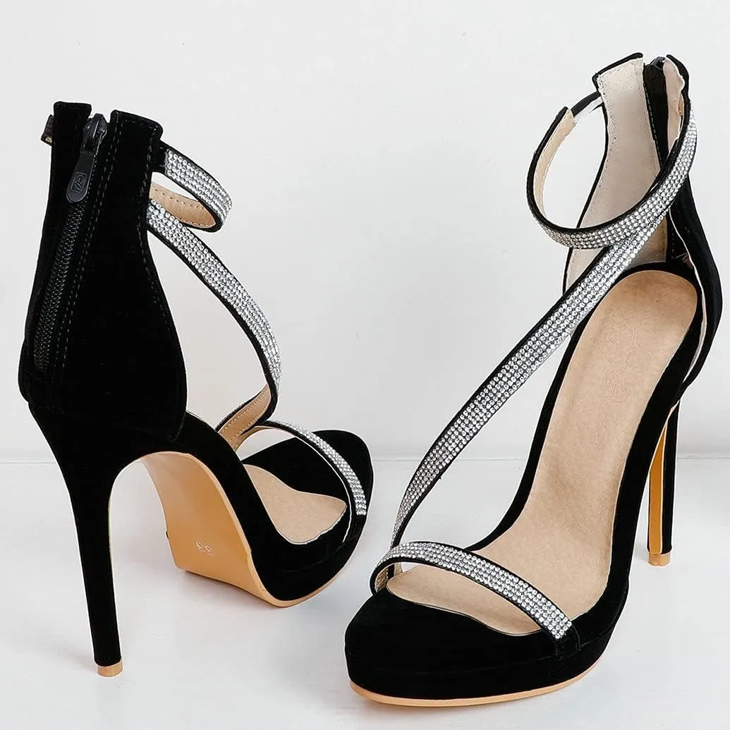 Meefit Women Sparkly High Heel Sandals Open Toe Stiletto Platform Glitter Sandals