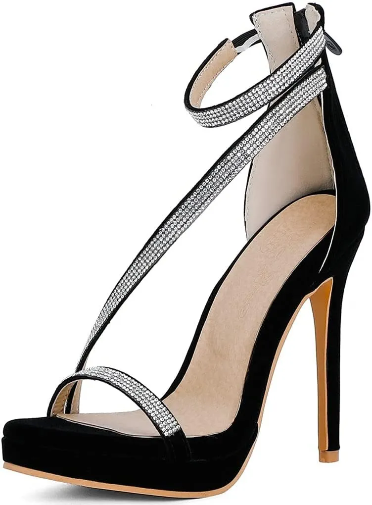 Meefit Women Sparkly High Heel Sandals Open Toe Stiletto Platform Glitter Sandals