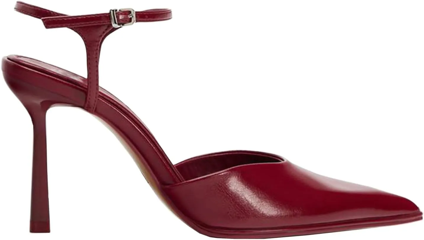 Meefit Women Stiletto Platform Pumps Patent Leather Ankle Strap Floral Print Pumps High Heels