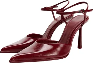 Meefit Women Stiletto Platform Pumps Patent Leather Ankle Strap Floral Print Pumps High Heels