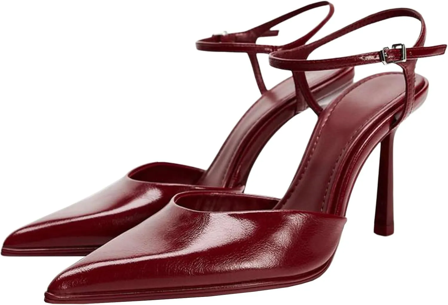 Meefit Women Stiletto Platform Pumps Patent Leather Ankle Strap Floral Print Pumps High Heels