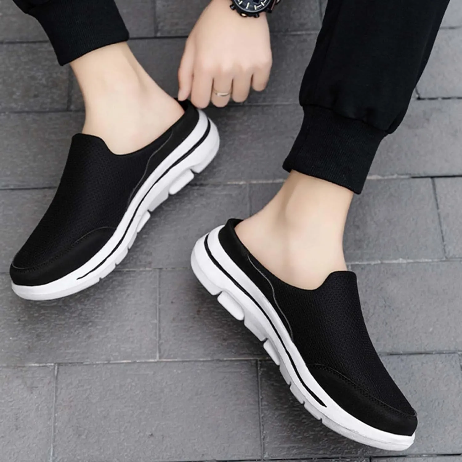 Men's Breathable Barefoot Shoes Soft Flat Soled Slip On Mesh Shoes Heelless Walking Shoes Business Walking Men