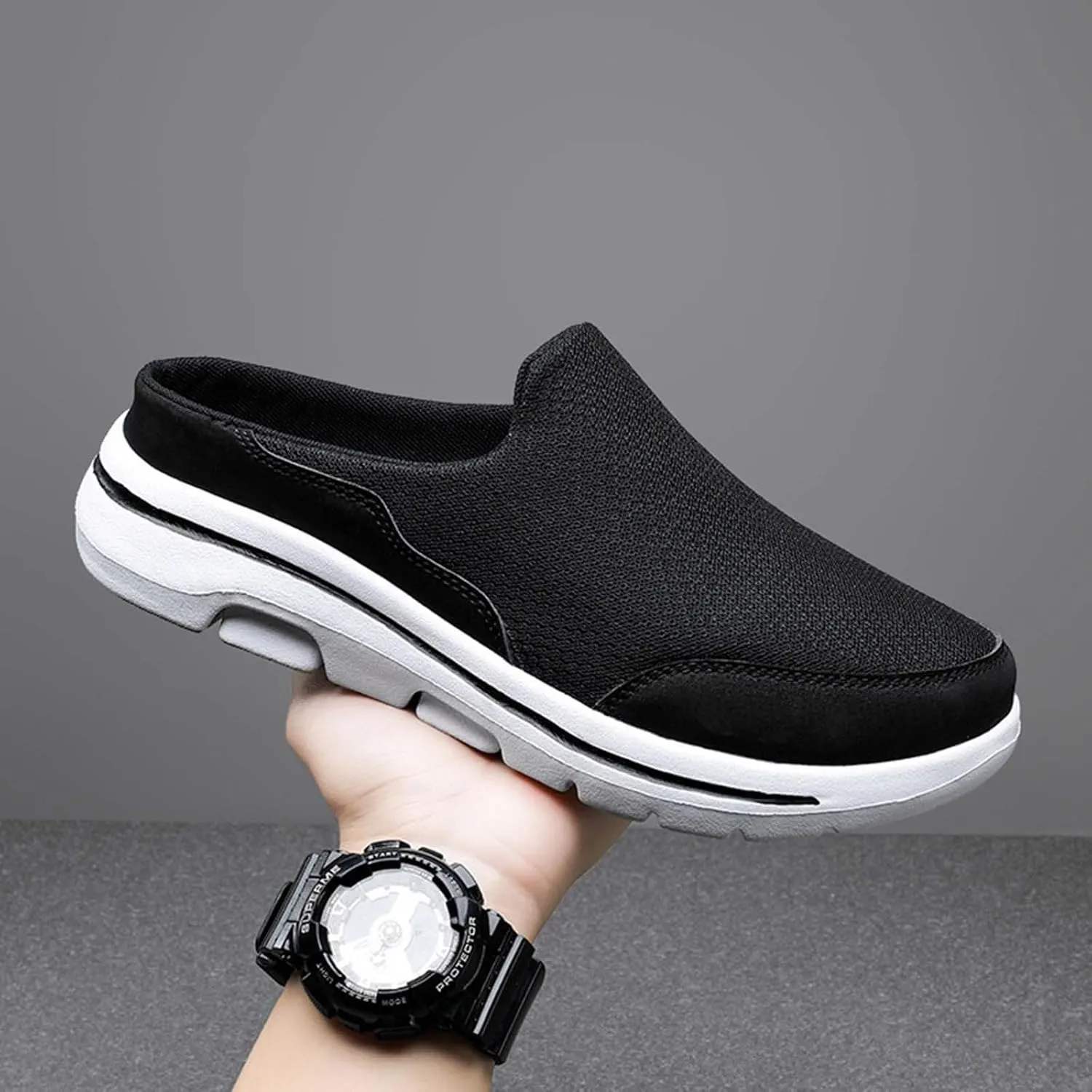 Men's Breathable Barefoot Shoes Soft Flat Soled Slip On Mesh Shoes Heelless Walking Shoes Business Walking Men