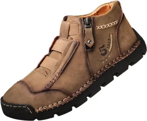 Men's British Large Casual Leather Foreign Trade Zipper Sports Shoes Sneaker Rack for Men (Khaki, 8.5)