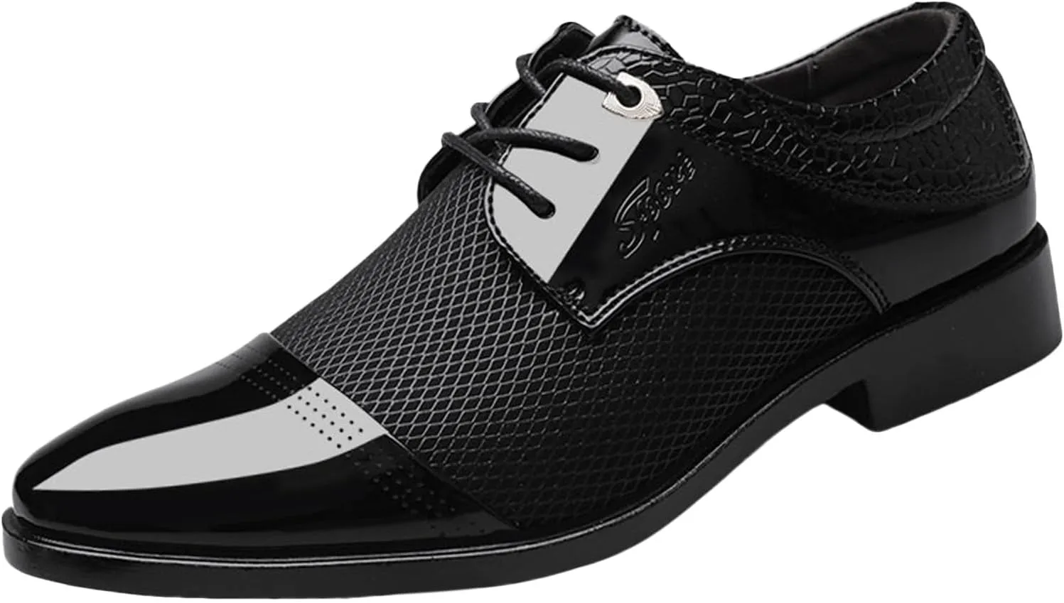 Mens Business Casual Shoes Wide Width Men Breathable Business Formal Casual Pointed Toe Shiny Lace Up Patchwork Leather Shoes Men's Dress Shoes Brown Casual