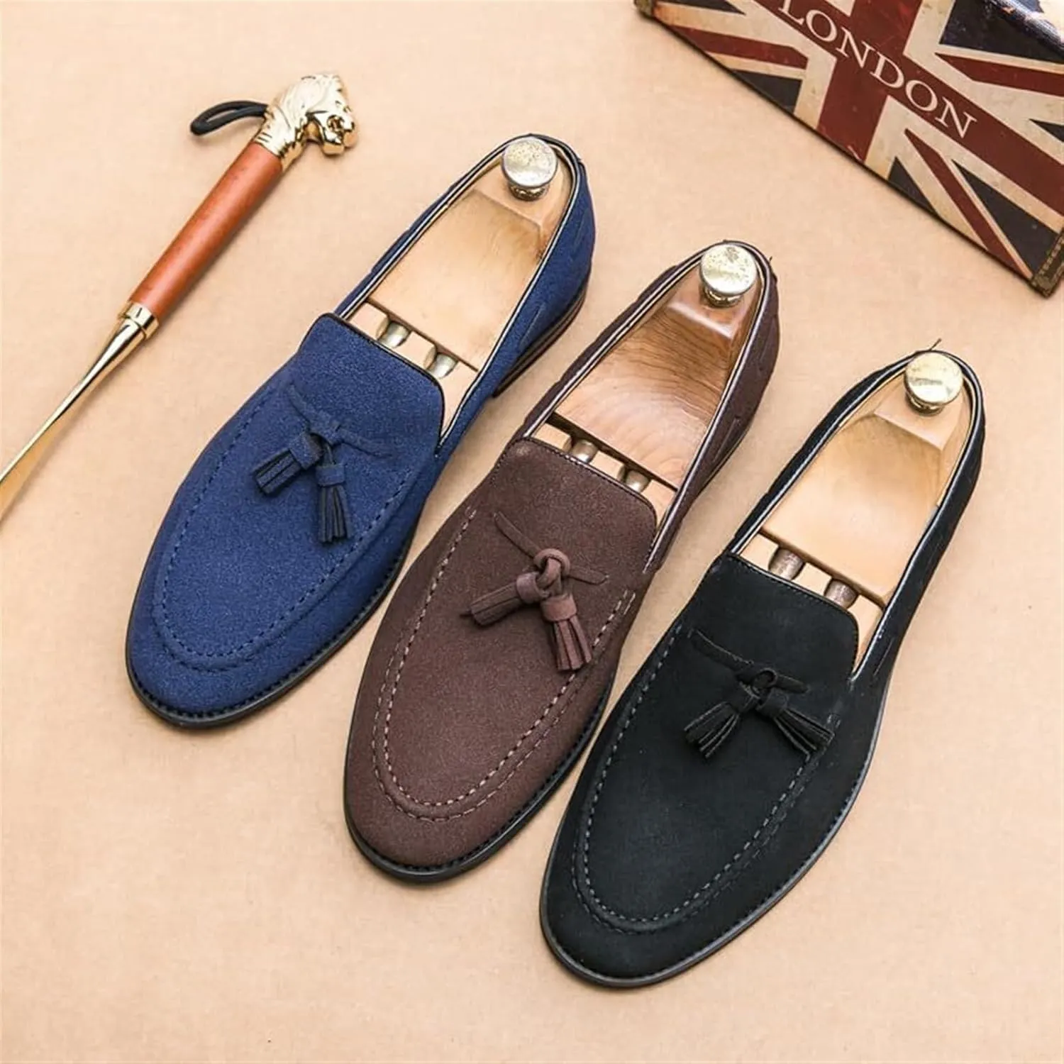 Men's Casual Tassel Loafers Slip On Driving Shoes Fashion Lightweight Shoes Hand-Sewn Suede Penny Loafers Shoes Business Chunky Heel Dress Shoes Outdoor Walking Office Work Shoes for Men