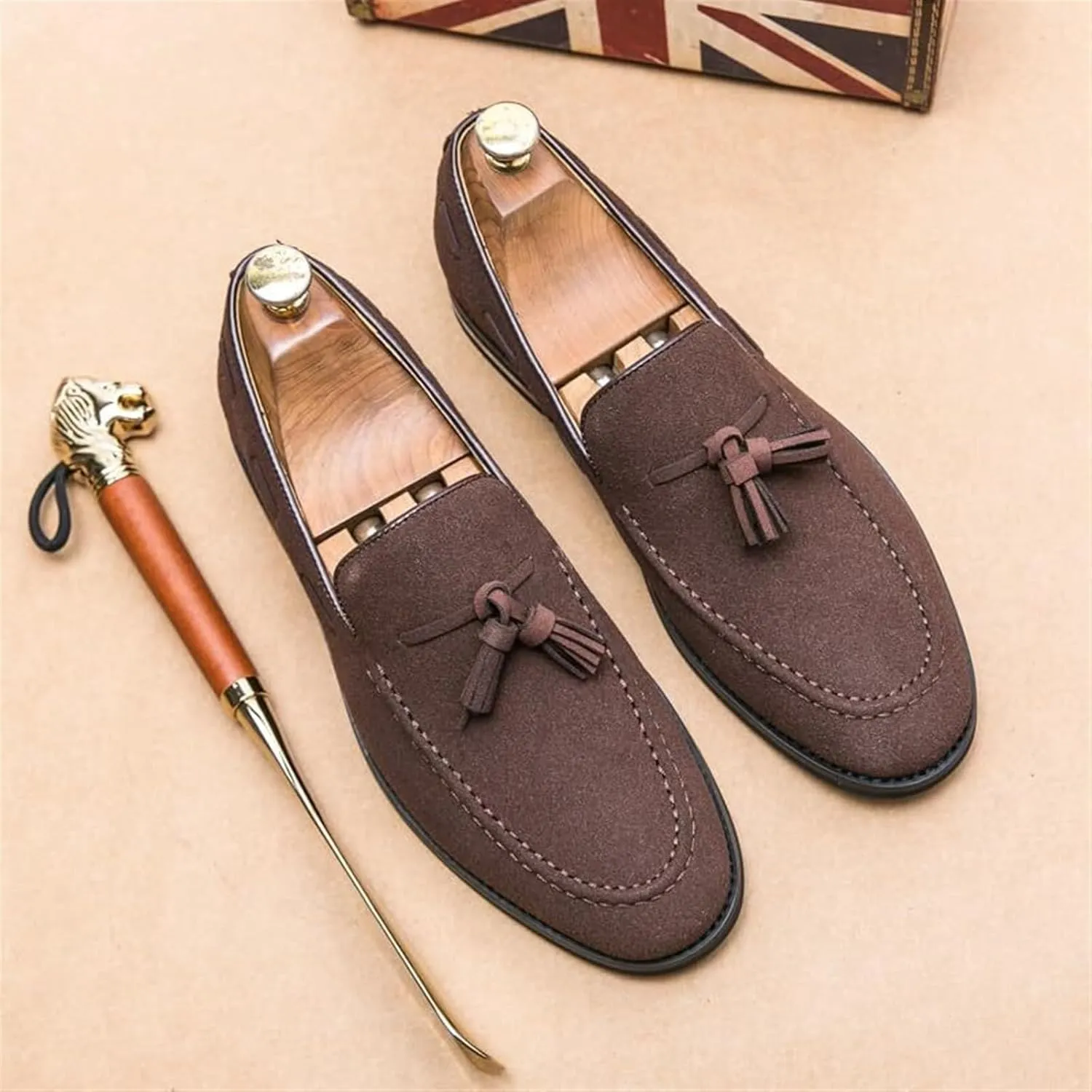Men's Casual Tassel Loafers Slip On Driving Shoes Fashion Lightweight Shoes Hand-Sewn Suede Penny Loafers Shoes Business Chunky Heel Dress Shoes Outdoor Walking Office Work Shoes for Men