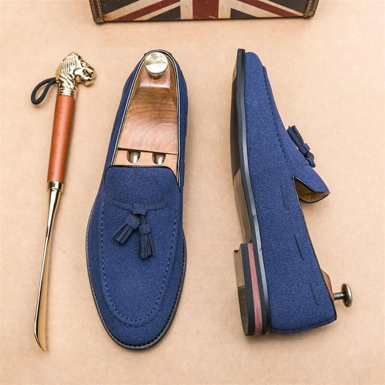 Men's Casual Tassel Loafers Slip On Driving Shoes Fashion Lightweight Shoes Hand-Sewn Suede Penny Loafers Shoes Business Chunky Heel Dress Shoes Outdoor Walking Office Work Shoes for Men