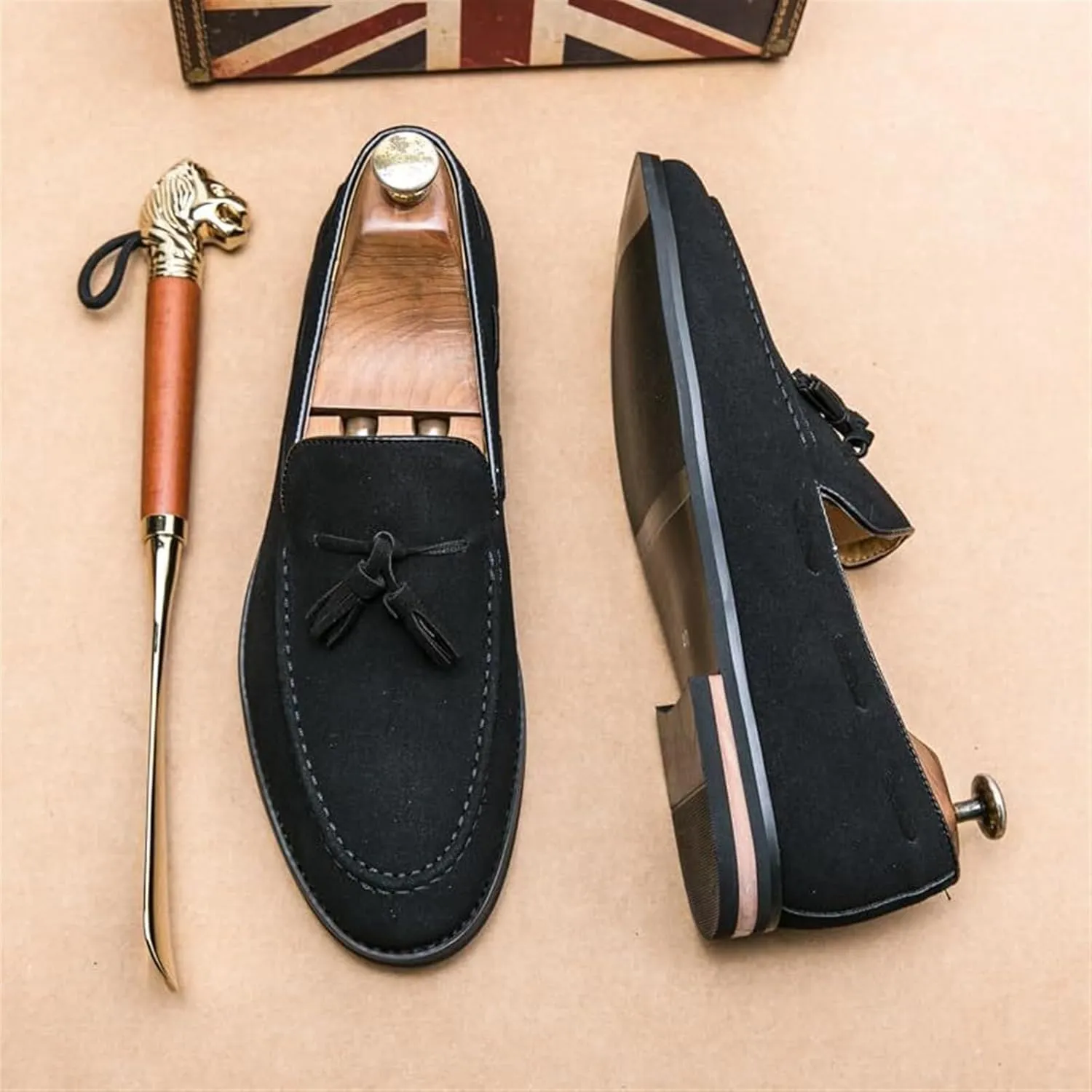 Men's Casual Tassel Loafers Slip On Driving Shoes Fashion Lightweight Shoes Hand-Sewn Suede Penny Loafers Shoes Business Chunky Heel Dress Shoes Outdoor Walking Office Work Shoes for Men