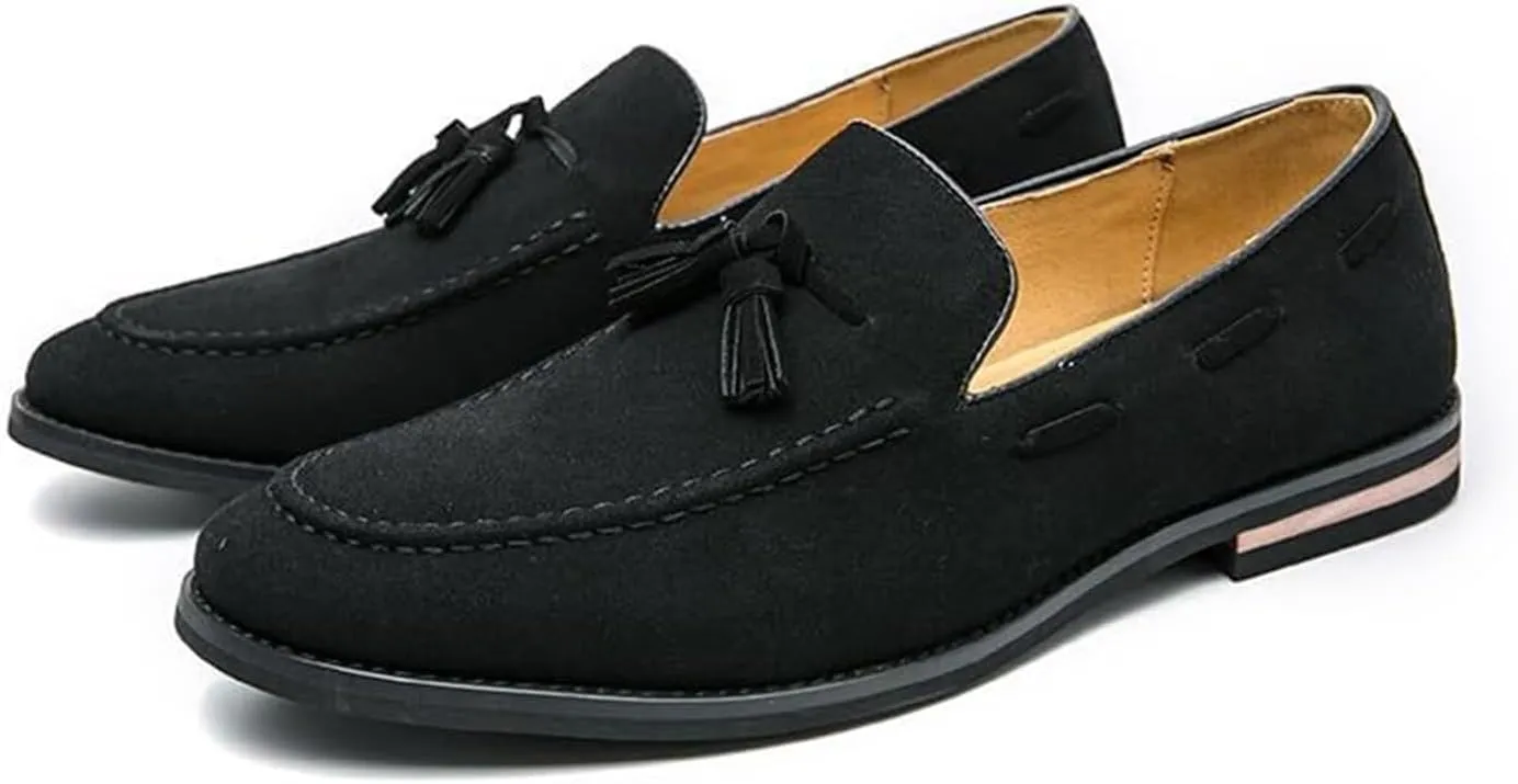 Men's Casual Tassel Loafers Slip On Driving Shoes Fashion Lightweight Shoes Hand-Sewn Suede Penny Loafers Shoes Business Chunky Heel Dress Shoes Outdoor Walking Office Work Shoes for Men