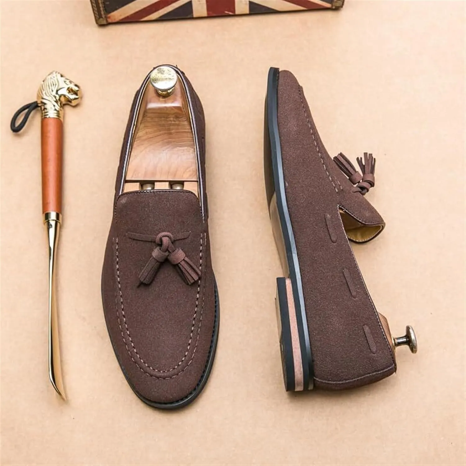 Men's Casual Tassel Loafers Slip On Driving Shoes Fashion Lightweight Shoes Hand-Sewn Suede Penny Loafers Shoes Business Chunky Heel Dress Shoes Outdoor Walking Office Work Shoes for Men