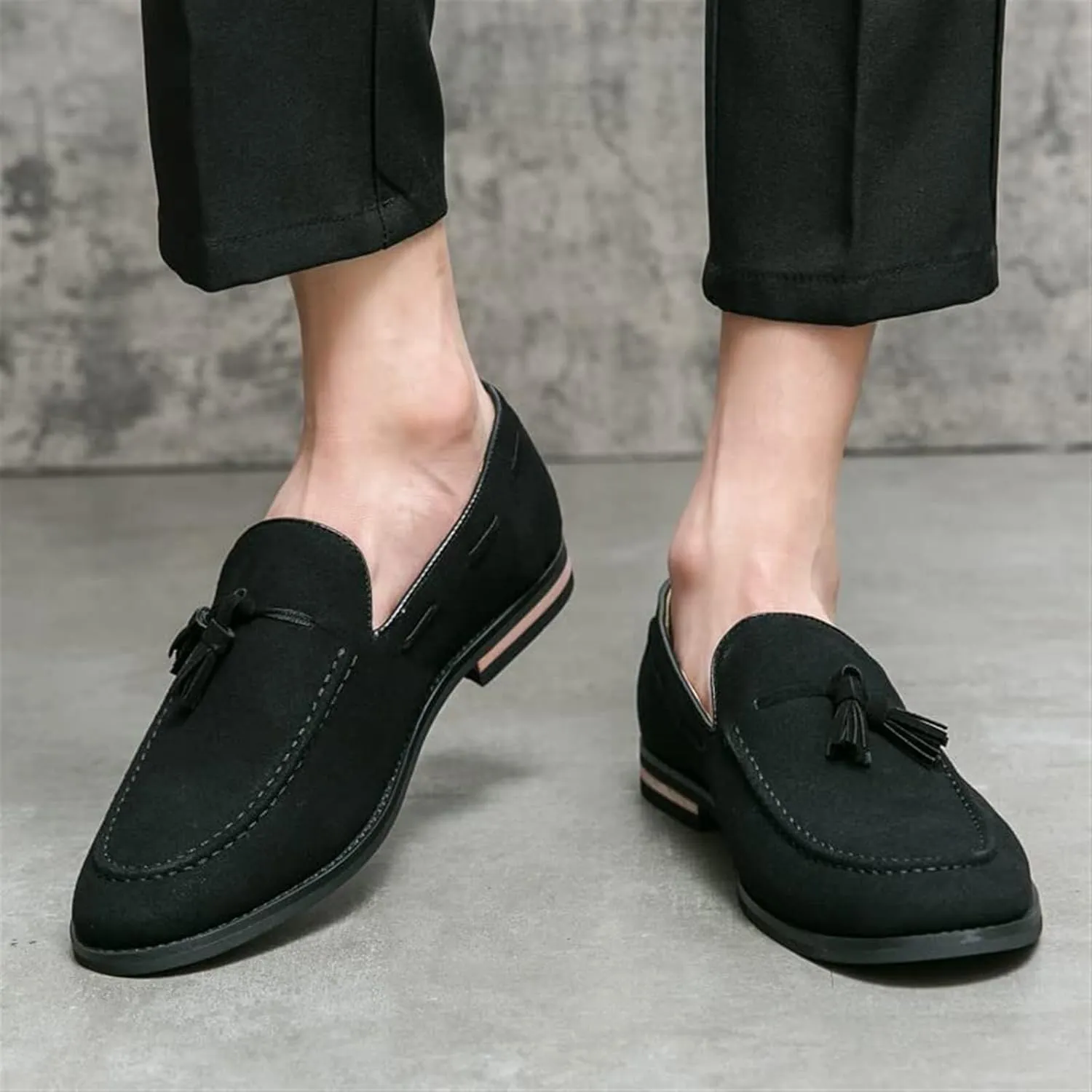 Men's Casual Tassel Loafers Slip On Driving Shoes Fashion Lightweight Shoes Hand-Sewn Suede Penny Loafers Shoes Business Chunky Heel Dress Shoes Outdoor Walking Office Work Shoes for Men