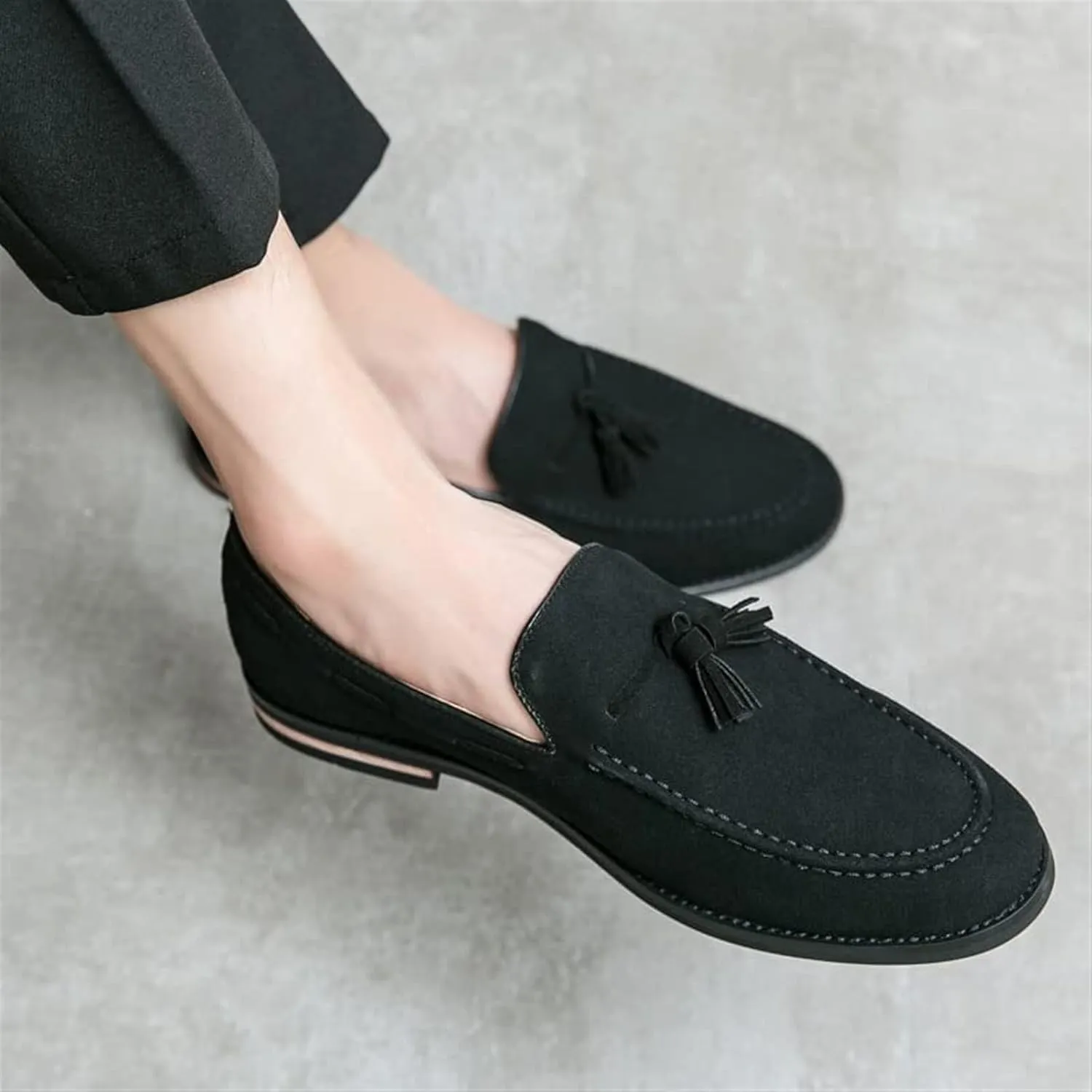 Men's Casual Tassel Loafers Slip On Driving Shoes Fashion Lightweight Shoes Hand-Sewn Suede Penny Loafers Shoes Business Chunky Heel Dress Shoes Outdoor Walking Office Work Shoes for Men