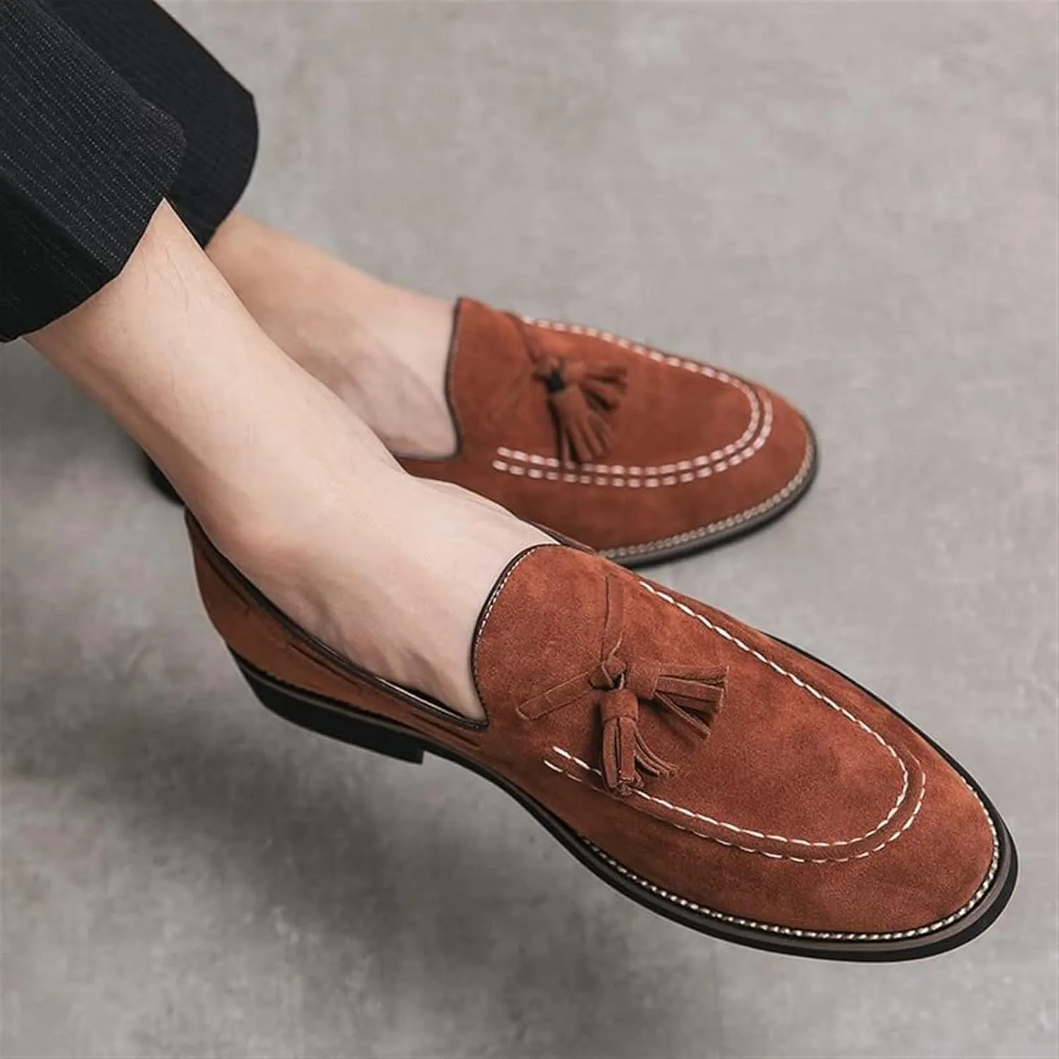Men's Casual Tassel Loafers Slip On Driving Shoes Fashion Lightweight Shoes Hand-Sewn Suede Penny Loafers Shoes Business Dress Shoes for Men