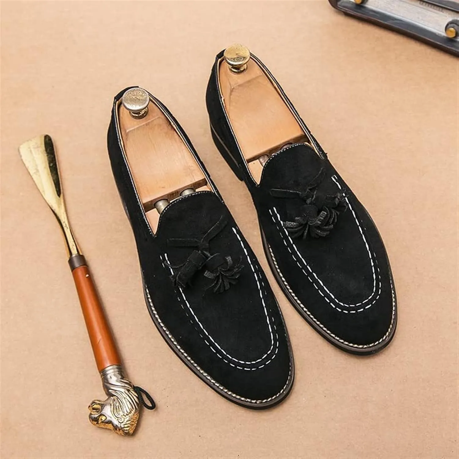 Men's Casual Tassel Loafers Slip On Driving Shoes Fashion Lightweight Shoes Hand-Sewn Suede Penny Loafers Shoes Business Dress Shoes for Men
