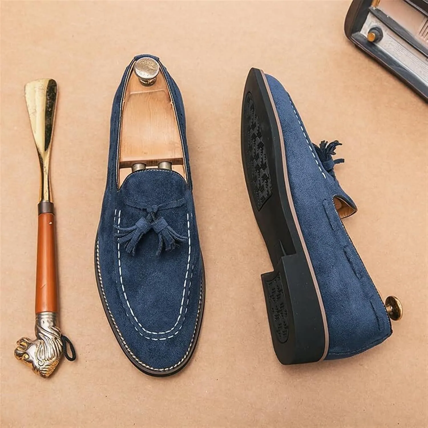 Men's Casual Tassel Loafers Slip On Driving Shoes Fashion Lightweight Shoes Hand-Sewn Suede Penny Loafers Shoes Business Dress Shoes for Men