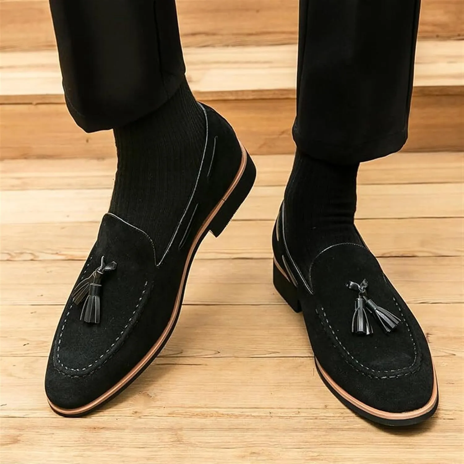 Men's Casual Tassel Loafers Slip On Driving Shoes Fashion Lightweight Shoes Hand-Sewn Suede Penny Loafers Shoes Business Dress Shoes for Prom Office Work
