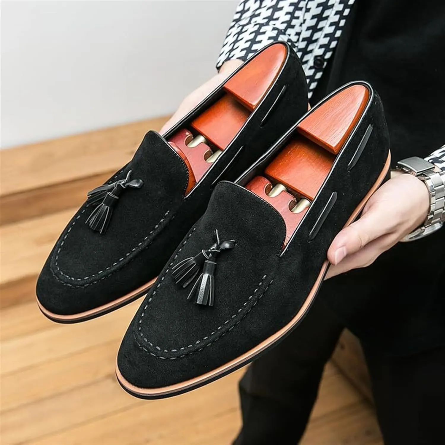 Men's Casual Tassel Loafers Slip On Driving Shoes Fashion Lightweight Shoes Hand-Sewn Suede Penny Loafers Shoes Business Dress Shoes for Prom Office Work