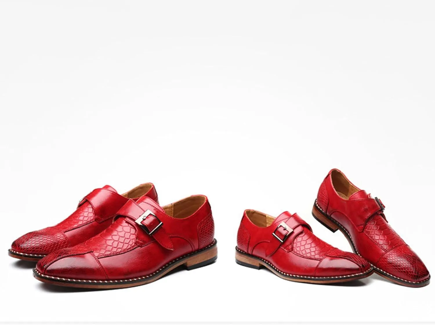 Men's Crocodile Print Hook & Loop Oxfords,Adjustable Metal Buckle Slip-On Pointy Leather Loafer Business Party Wedding Dress Shoes