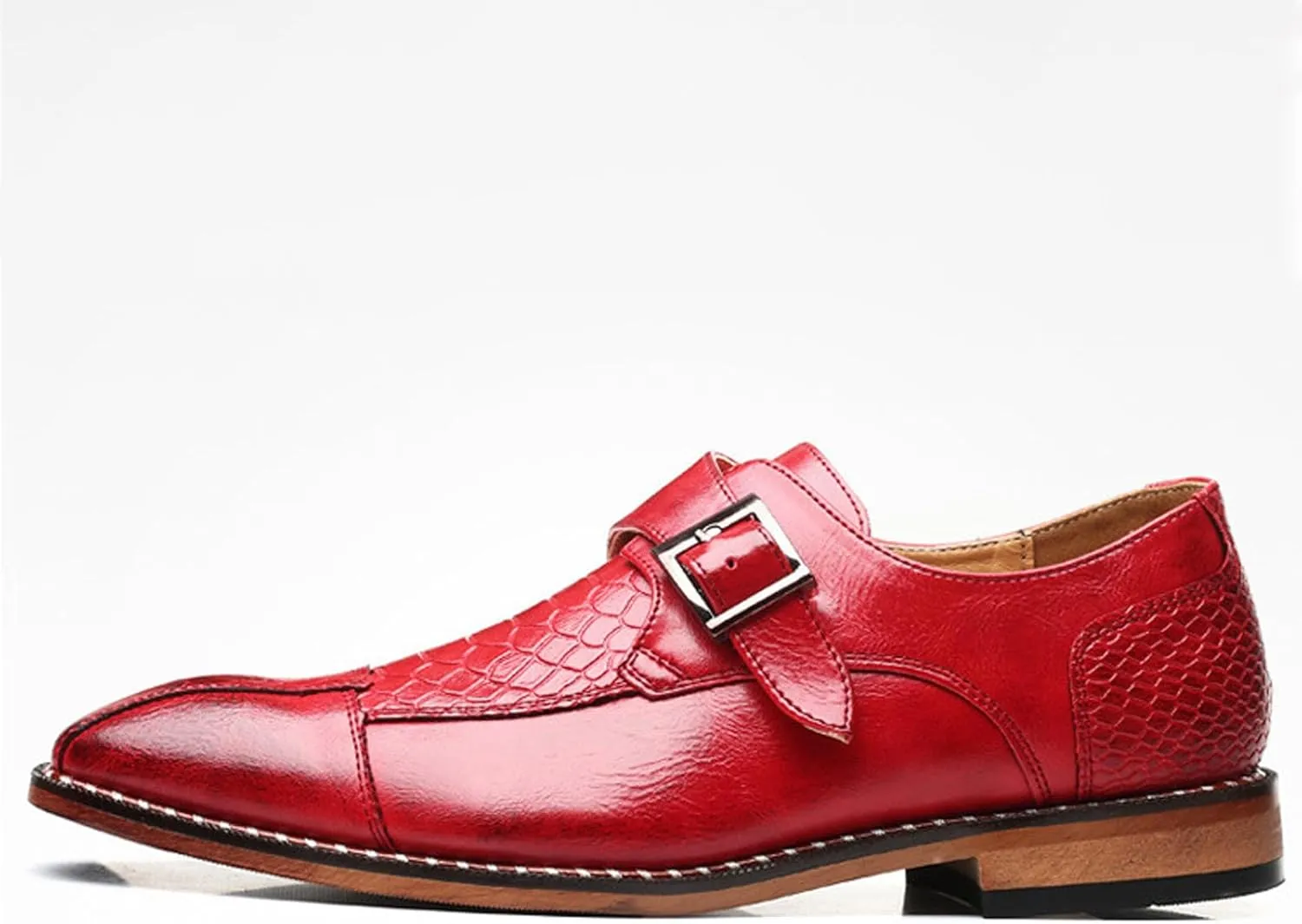 Men's Crocodile Print Hook & Loop Oxfords,Adjustable Metal Buckle Slip-On Pointy Leather Loafer Business Party Wedding Dress Shoes