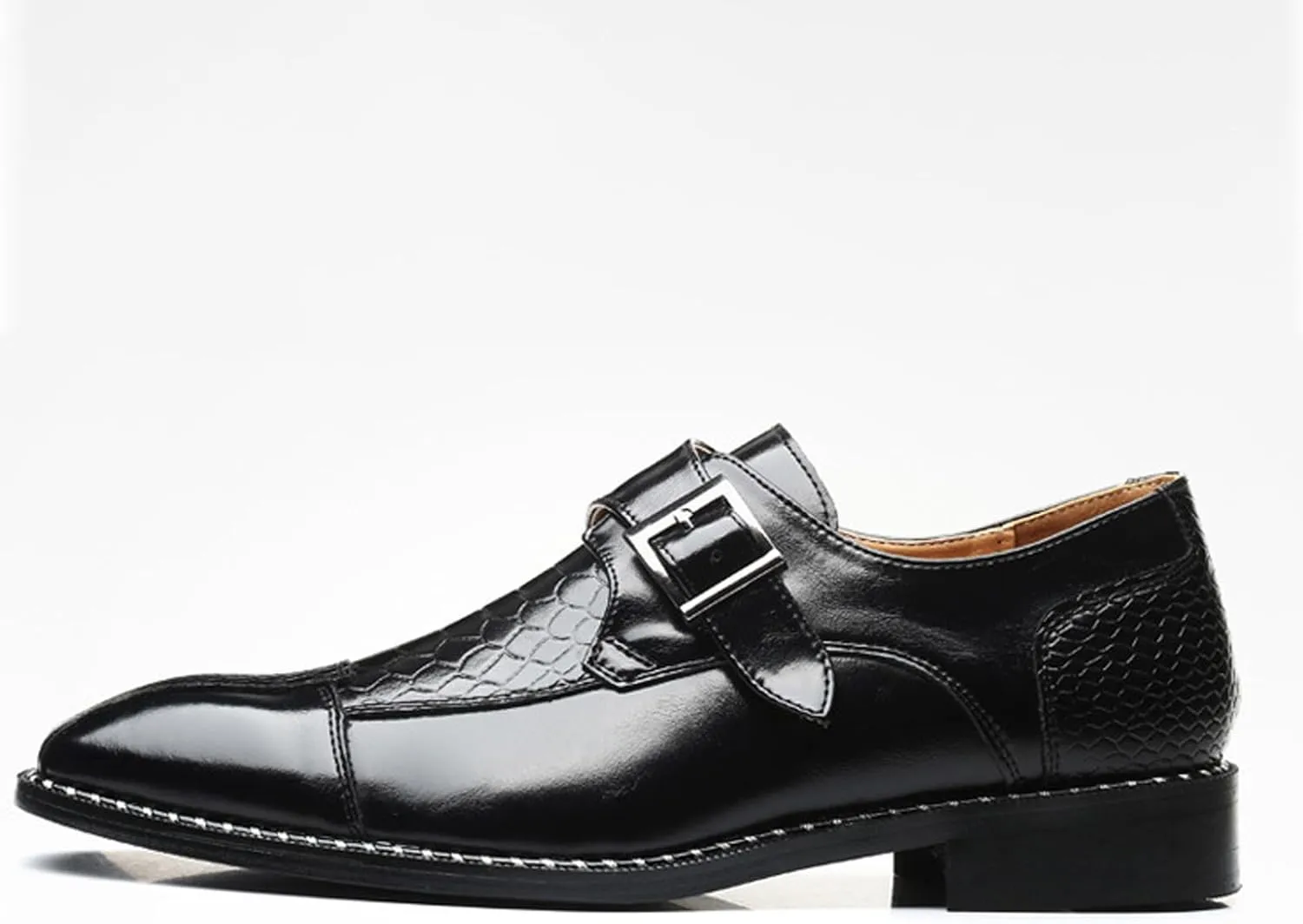 Men's Crocodile Print Hook & Loop Oxfords,Adjustable Metal Buckle Slip-On Pointy Leather Loafer Business Party Wedding Dress Shoes