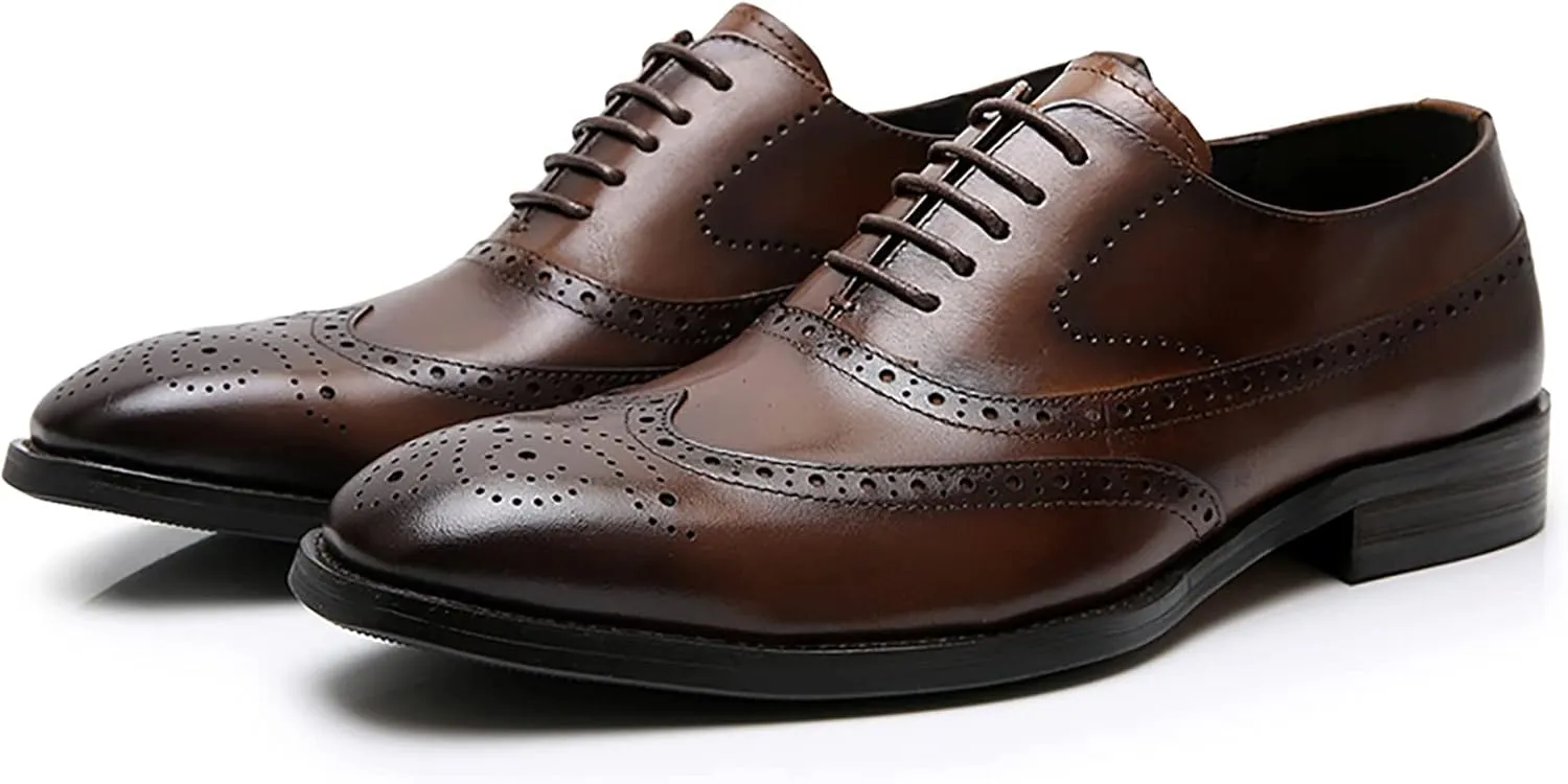Men's Dress Shoes Lace Up Formal Oxford Modern Formal Oxford Casual Shoes Comfortable Wedding Shoes Non Slip Business Shoes,Brown,7.5US/40EU
