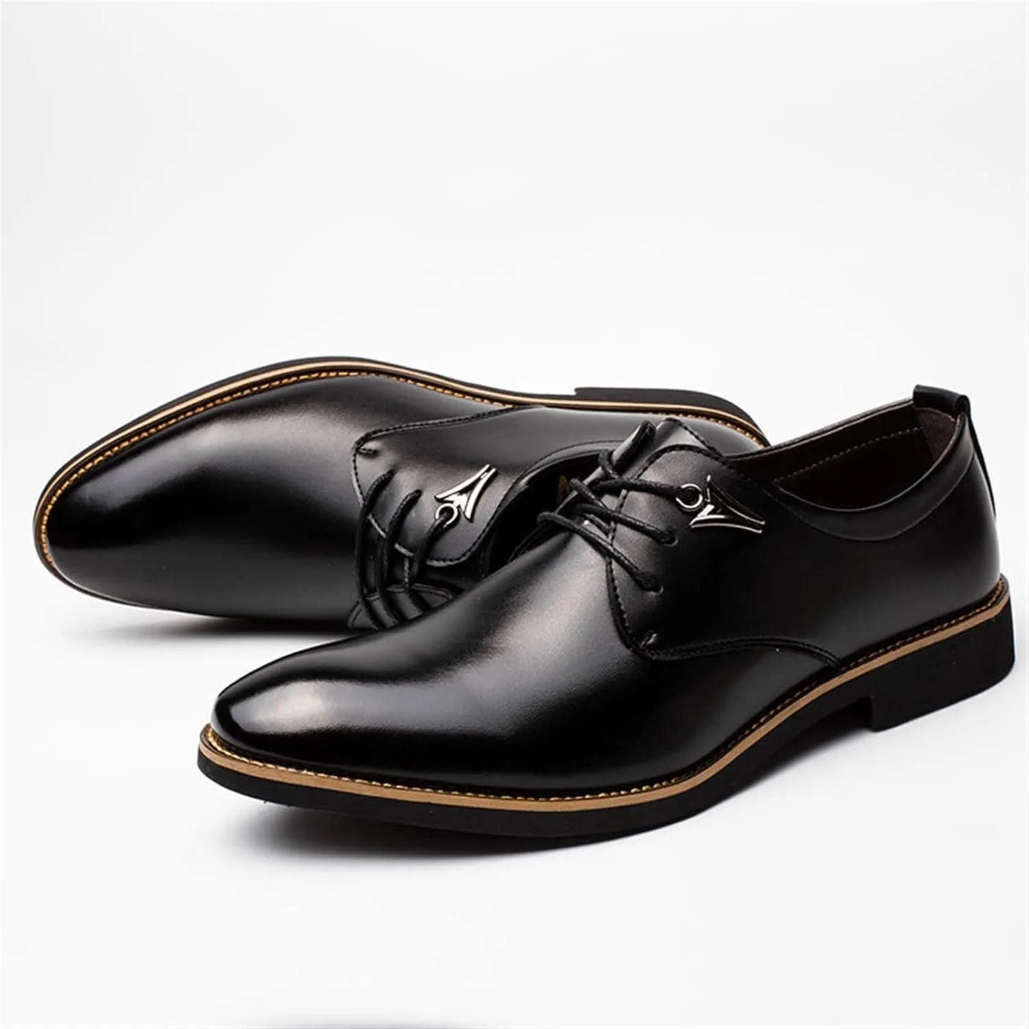 Mens Dress Shoes Men's Black Leather Solid Color Breathable Men's Shoes(9.5)