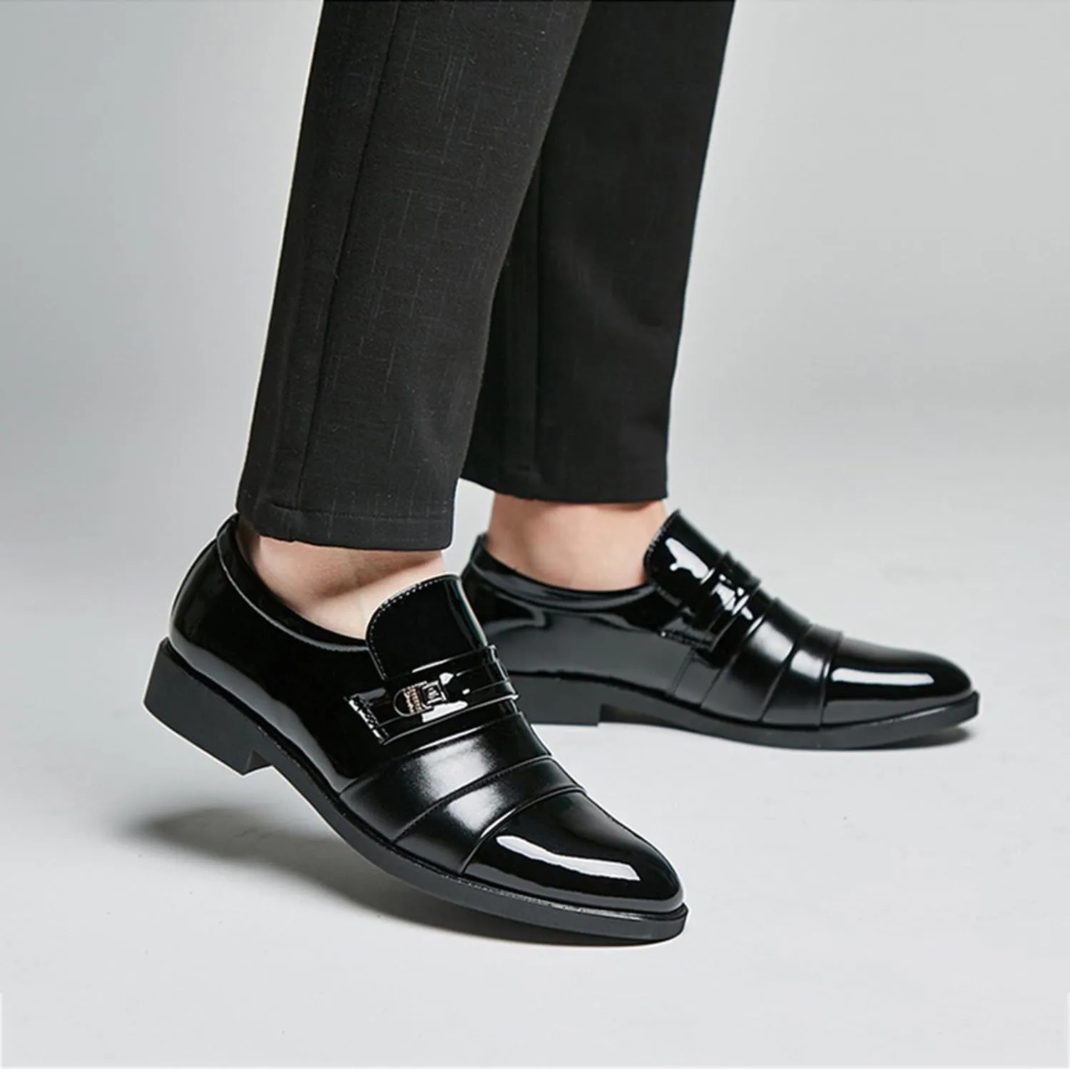Mens Dress Slip On Loafer Shoes Patent Leather Comfortable Dress Shoes for Men Formal Business Work Shoes