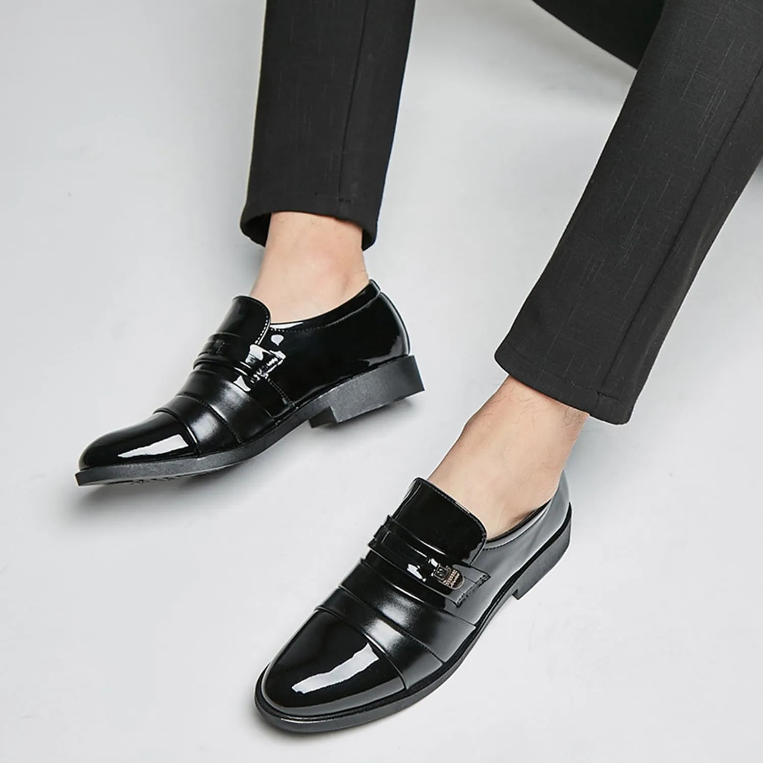 Mens Dress Slip On Loafer Shoes Patent Leather Comfortable Dress Shoes for Men Formal Business Work Shoes