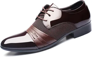 Men's Formal Dress Shoes Pointed Toe Breathable Patchwork Oxfords Lace Up Smart Stylish Shoes