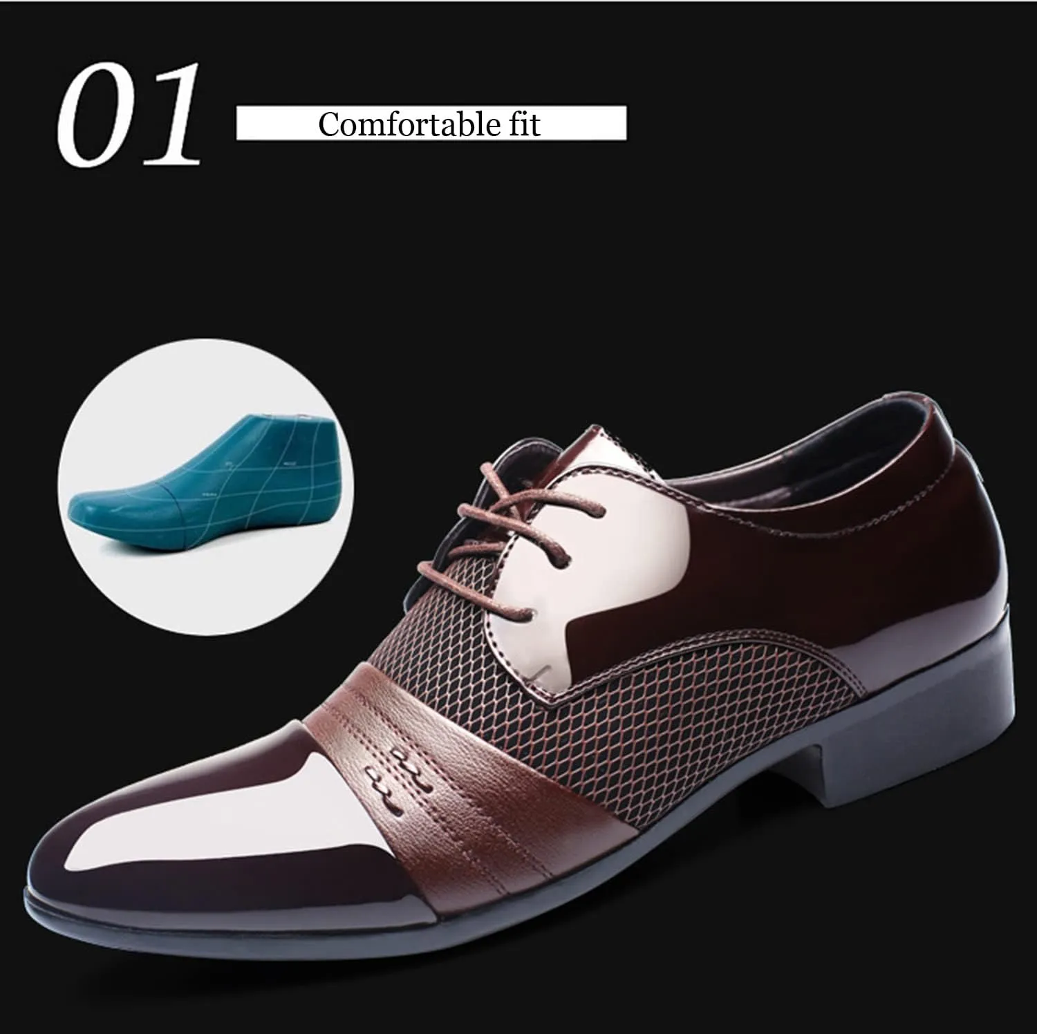 Men's Formal Dress Shoes Pointed Toe Breathable Patchwork Oxfords Lace Up Smart Stylish Shoes