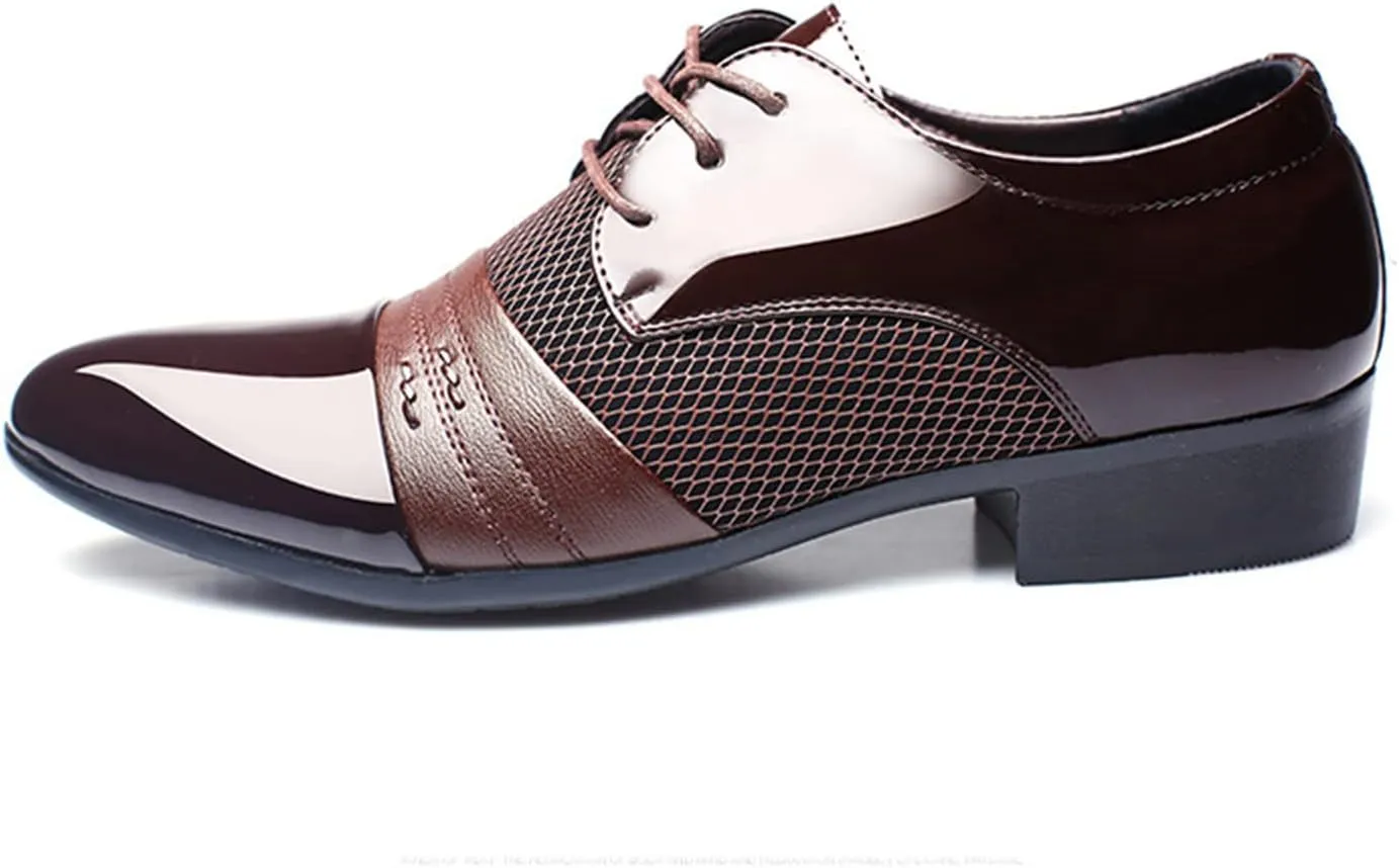 Men's Formal Dress Shoes Pointed Toe Breathable Patchwork Oxfords Lace Up Smart Stylish Shoes