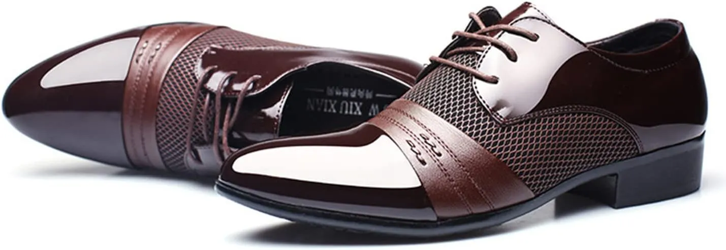 Men's Formal Dress Shoes Pointed Toe Breathable Patchwork Oxfords Lace Up Smart Stylish Shoes