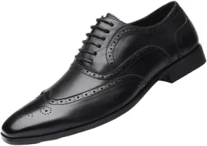 Men's Leather Brogues Dress Oxford Shoes - Lace-Up Casual Retro Wingtip Prom Shoes, Pointed Toe Business Formal