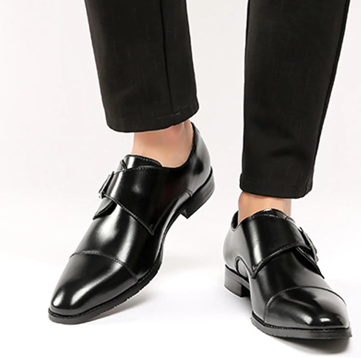 Men's Leather Buckle Monk Strap Loafers Fashion Classic Cap Toe Low Top Comfortable Slip-On Dress Oxfords Business Casual Party Office Formal Shoes
